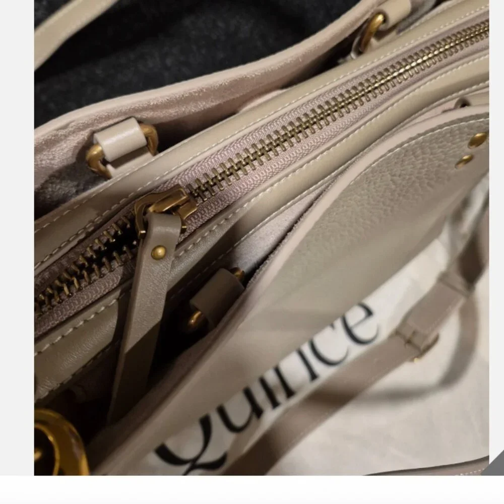 New QUINCE Italian Leather Medium Convertible Satchel Taupe 3way bag - Picture 9 of 16